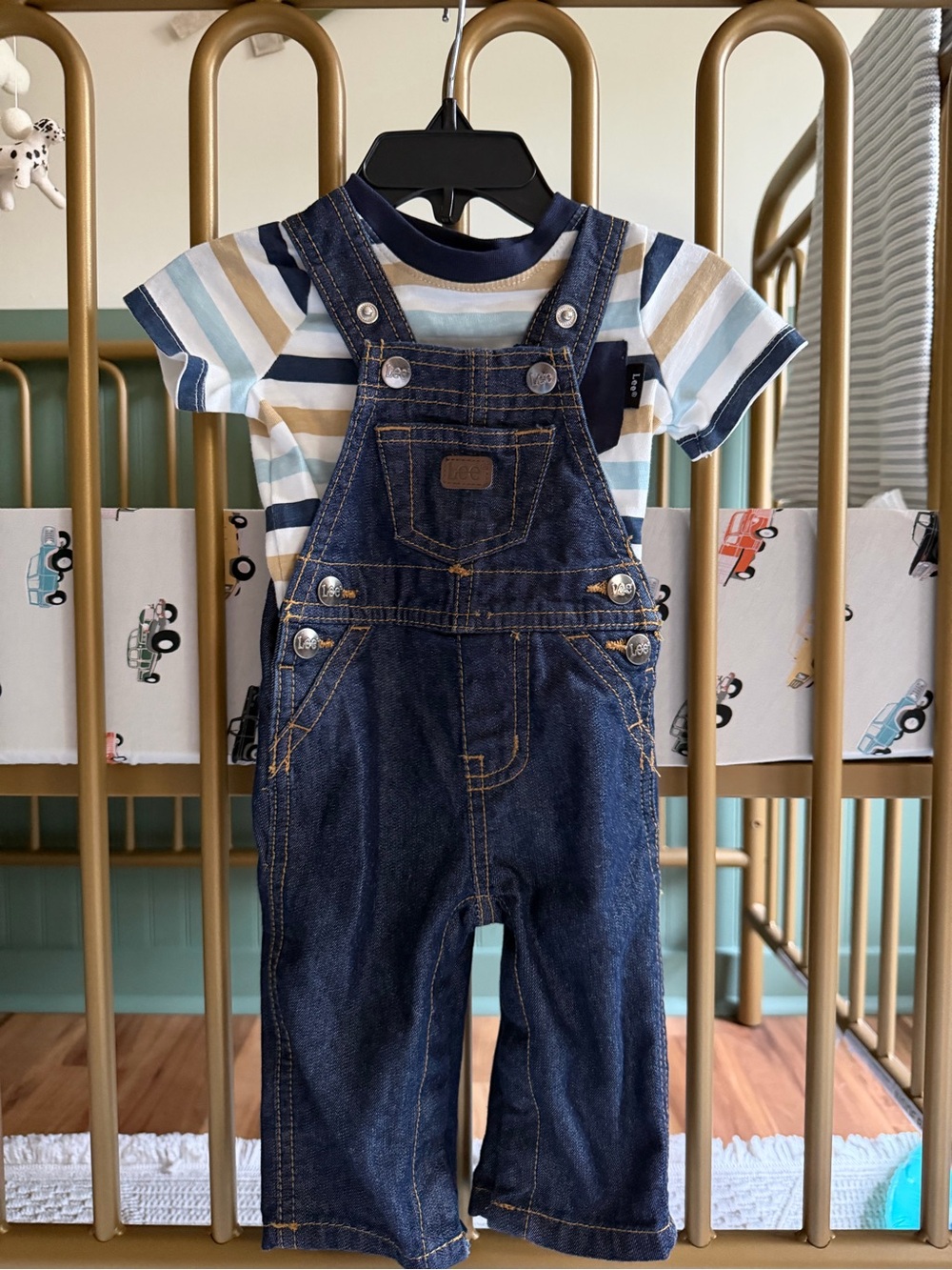 Lee Blue Denim Overalls with Blue Striped Tee